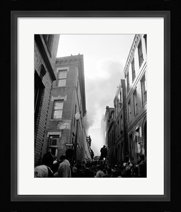 Framed USA, Massachusetts, Boston, firefighters fighting with fire Print