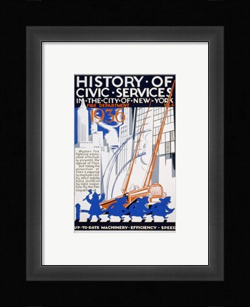 Framed History of Civic Services in the NYC Fire Department 1936 Print