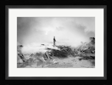 Framed Fireman Putting Out Fire Print