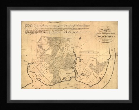 Framed Map of Mt Vernon made by Washington Print