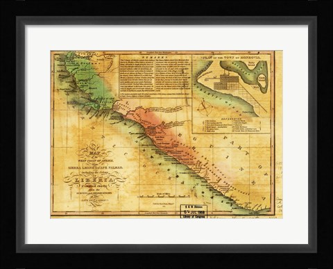 Framed Map of West Coast of Africa 1830 Print