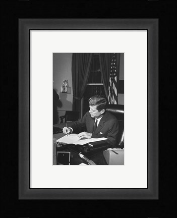 Framed Proclamation Signing, Cuba Quarantine. President Kennedy. White House, Oval Office Print