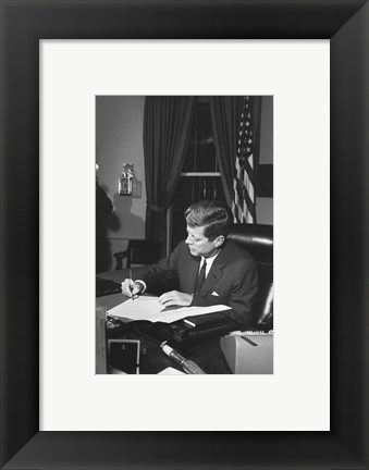 Framed Proclamation Signing, Cuba Quarantine. President Kennedy. White House, Oval Office Print