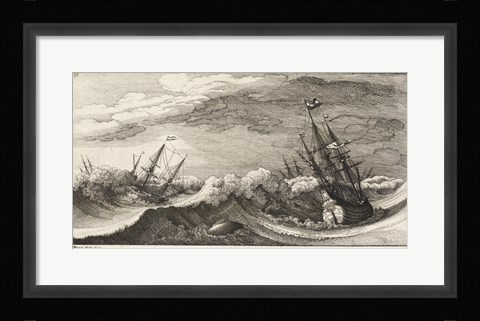 Framed Wenceslas Hollar - The whale and the three-masted ship Print