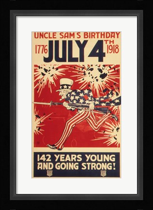 Framed Uncle Sam's Birthday 1776 July 4th 1918 Print