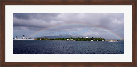 Framed US Navy, A rainbow appears over the USS Arizona Memorial Print