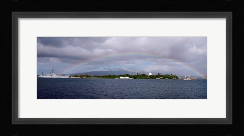 Framed US Navy, A rainbow appears over the USS Arizona Memorial Print
