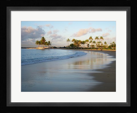Framed Waikiki Beach And Palm Trees Print