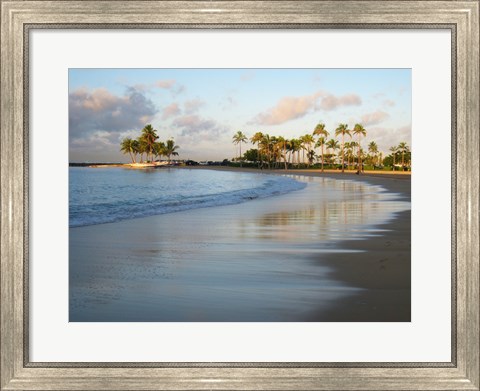 Framed Waikiki Beach And Palm Trees Print