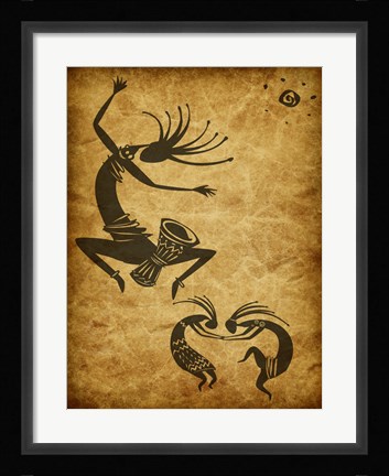 Framed Kokopelli Drum Circle Print