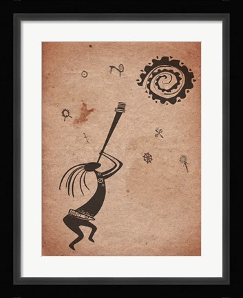 Framed Kokopelli Playing Under the Sun Print