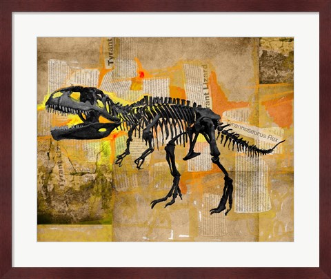 Framed T Rex Skeleton Collage Print