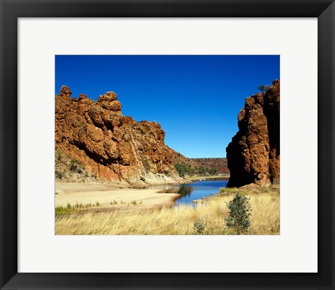 Framed Lake surrounded by rocks, Glen Helen Gorge, Northern Territory, Australia Print
