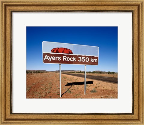 Framed Distance sign on the road side, Ayers Rock, Uluru-Kata Tjuta National Park, Australia Print