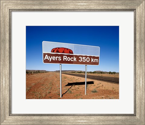 Framed Distance sign on the road side, Ayers Rock, Uluru-Kata Tjuta National Park, Australia Print