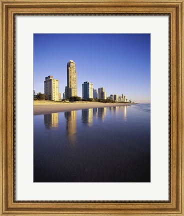 Framed Reflection of buildings in water, Surfers Paradise, Queensland, Australia Print