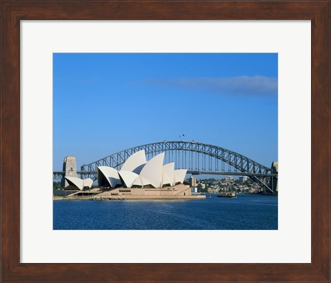 Framed Opera house on the waterfront, Sydney Opera House, Sydney Harbor Bridge, Sydney, Australia Print