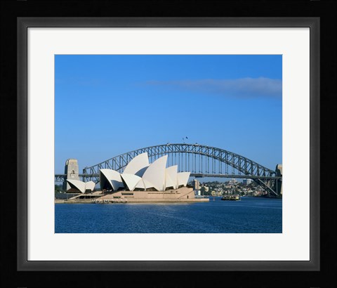 Framed Opera house on the waterfront, Sydney Opera House, Sydney Harbor Bridge, Sydney, Australia Print