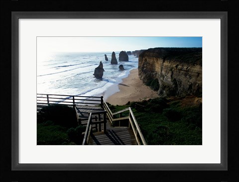 Framed High angle view of rocks on the beach, Twelve Apostles, Port Campbell National Park, Victoria, Australia Print