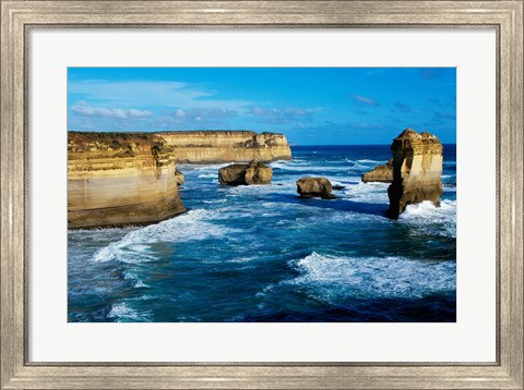 Framed Rock formations on the coast, Port Campbell National Park, Victoria, Australia Print
