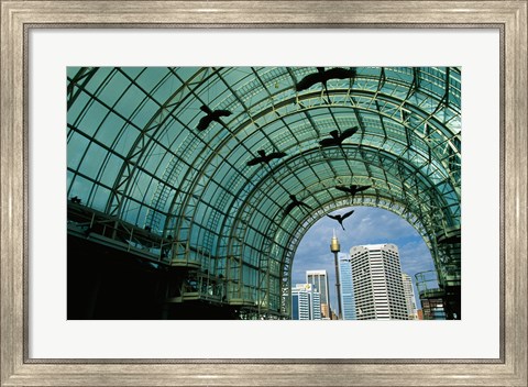 Framed Low angle view of sculptures of birds in a shopping mall Print