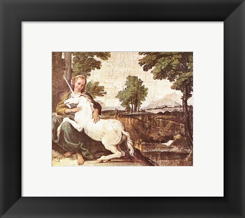 Framed Domenichino Unicorn Pal Farnese Print