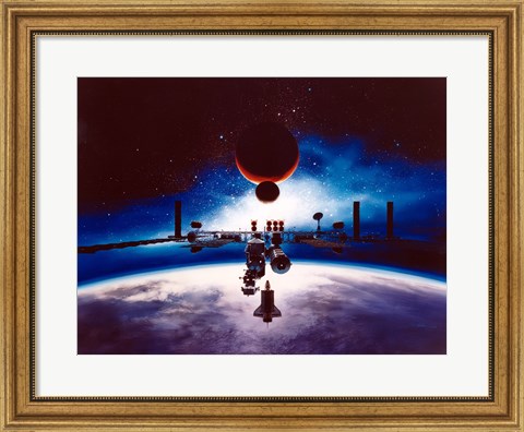 Framed Artist&#39;s Conception of Space Station Freedom Print