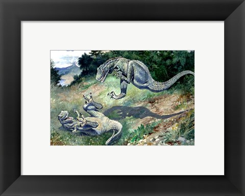 Framed Tyrannosaurus Frolicking With Another Print
