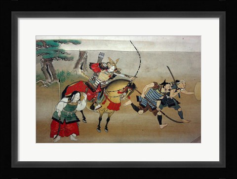 Framed Illustrated Story of Night Attack on Yoshitsune's Residence At Horikawa, 16th Century Print