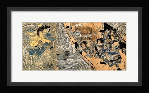 Framed Kuniyoshi Utagawa, The ghost of Taira Tomomori, Daimotsu bay Print