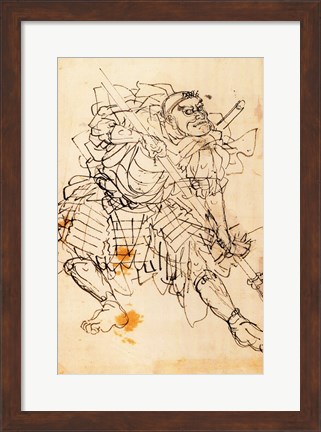 Framed Samurai holding a halberd Print