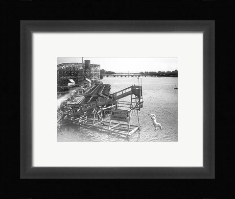 Framed diving horse at the Hanlan's Point Amusement Park, Toronto, Canada. Print