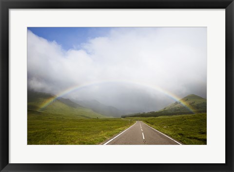 Framed Scotland, Highland Region, Empty Road and Rainbow Print