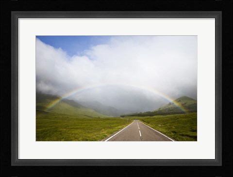 Framed Scotland, Highland Region, Empty Road and Rainbow Print