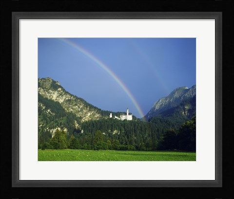 Framed Rainbow over a castle, Neuschwanstein Castle, Bavaria, Germany Print