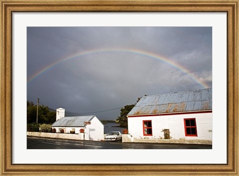 Framed Rainbow over a cottage, Cloonee Lakes, County Kerry, Munster Province, Ireland Print