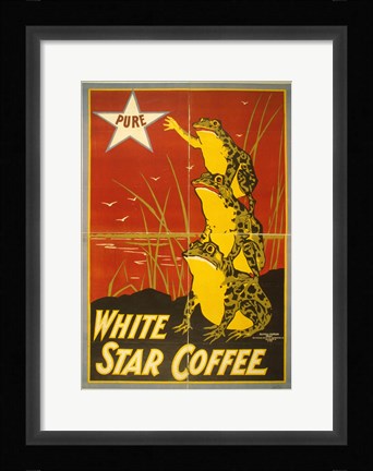 Framed White Star Coffee Frogs Print