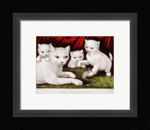 Framed Three Little White Kitties Print