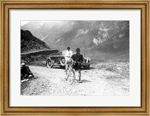 Framed Belgian Maurice Geldhof is climbing part of the Aubisque on foot. Tour de France 1928 Print