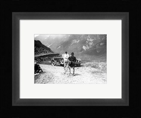 Framed Belgian Maurice Geldhof is climbing part of the Aubisque on foot. Tour de France 1928 Print