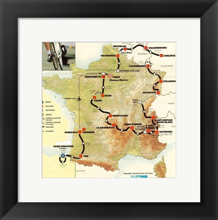 Framed Tour de France 1992 map Print