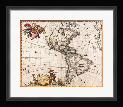 Framed 1658 Visscher Map of North America and South America 1658 Print