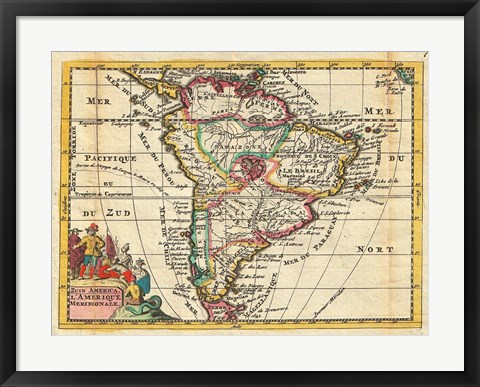 Framed 1747 La Feuille Map of South America Print