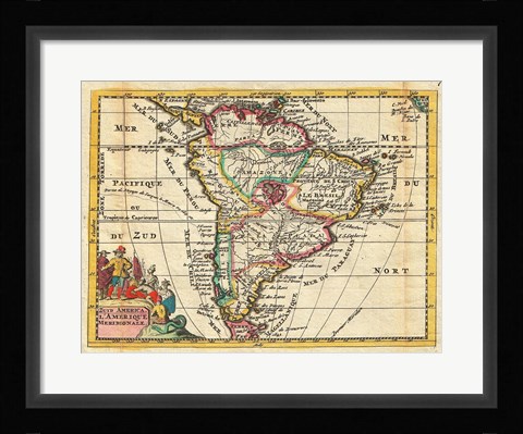 Framed 1747 La Feuille Map of South America Print