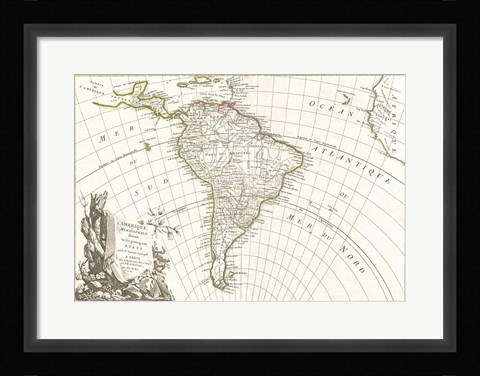 Framed 1762 Janvier Map of South America Print