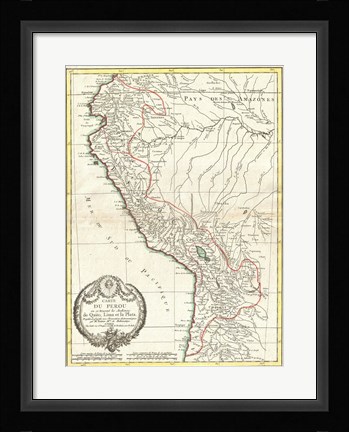 Framed 1775 Bonne Map of Peru, Ecuador, Bolivia, and the Western Amazon Print