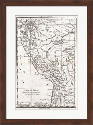 Framed 1780 Raynal and Bonne Map of Peru Print
