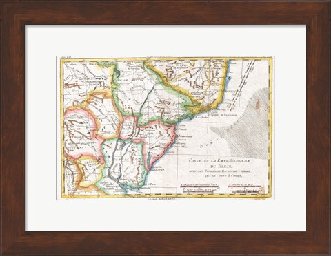 Framed 1780 Raynal and Bonne Map of South America Print