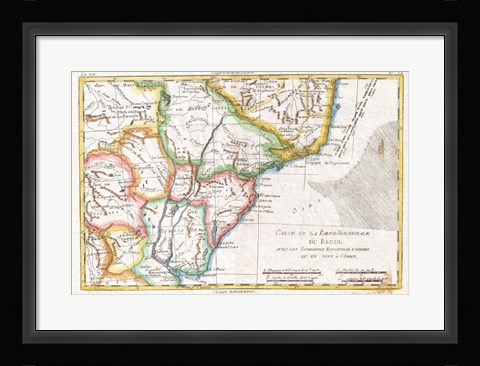 Framed 1780 Raynal and Bonne Map of South America Print