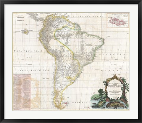 Framed 1780 Raynal &amp; Bonne Map of Southern Brazil, Northern Argentina, Uruguay &amp; Paraguay Print